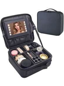 Waterproof Professional Cosmetic Case Female Embroidery Beauty Nail Art Storage Box With Mirror Makeup Brush Cosmetic Supplies Storage Bag And Makeup Portable Toolbox For Travel Storage Bag, Makeup Bag, Cosmetic Bag Halloween Christmas Multifunctional Use, Boho Vibes, For Holiday Beach, Bathroom Collection, Bedroom Collection, Large Capacity