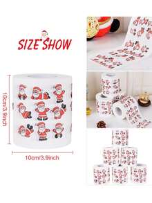 1pc Christmas Printed Toilet Paper Roll - Red and White - View 3