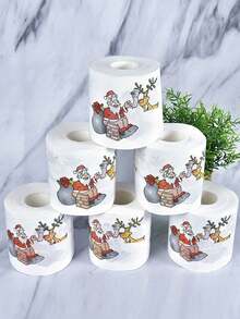 1pc Christmas Printed Toilet Paper Roll - Red and White - View 5