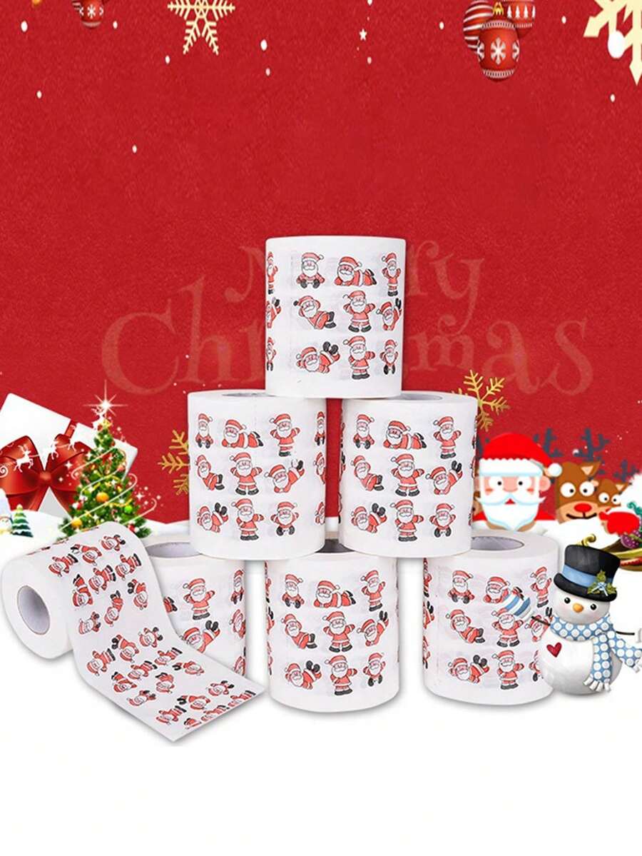 1pc Christmas Printed Toilet Paper Roll - Red and White - View 1