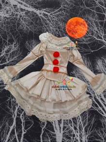 Disfraz eso it payasa  de terror, conjunto atuendo de fiesta para halloween, conjunto vestido  it para mujer  (tallla ajustable-expandible) - Beis - Ver 6