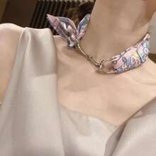 1pc Ladies' Scarf With Horse Buckle, Suitable For Daily Use - Silver - View 4