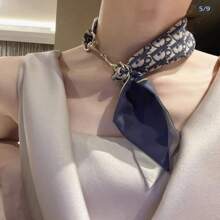 1pc Ladies' Scarf With Horse Buckle, Suitable For Daily Use - Silver - View 5