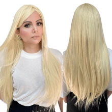 Peruca Lace Normal Longa Com Franja Loiro Claro 60cm - Amarelo - Visão 1