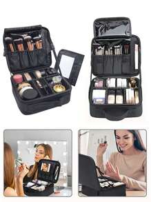 Waterproof Professional Cosmetic Case Female Embroidery Beauty Nail Art Storage Box With Mirror Makeup Brush Cosmetic Supplies Storage Bag And Makeup Portable Toolbox For Travel Storage Bag, Makeup Bag, Cosmetic Bag Halloween Christmas Multifunctional Use, Boho Vibes, For Holiday Beach, Bathroom Collection, Bedroom Collection, Large Capacity
