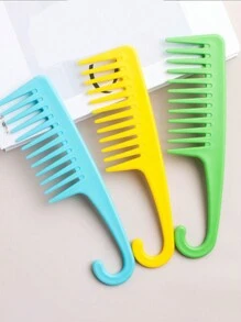 1pc Wide Tooth Curved Hook Comb, Random Color, Plastic Large Tooth Comb With Hook For Big Wavy, Curly Hair And Perm - Multicolor - View 9