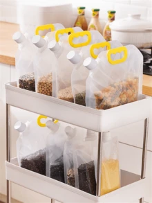 3入組加厚自封式透明塑料袋,帶吸嘴小尺寸食品密封袋,帶手柄大尺寸pe袋,適用於保鮮 - 白色 - 查看 3