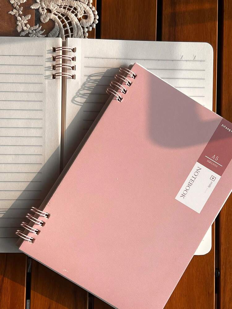 Cuaderno De Bobina Con Cubierta De Tacto Suave, Estética Morandi & Cuaderno De Estilo Minimalista Adecuado Para Estudiantes - Rosa - Ver 2