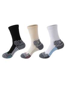 3pairs Men's Toweling Bottom High Tube Training Socks, Basketball Socks
