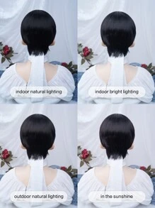 alicegarden 1 Máy Tính Màu Đen Tổng Hợp Chịu Nhiệt Thẳng Tóc Dài 12 Inch, Bộ Tóc Giả Ngắn Với Nổ, Size M - màu đen - Xem 8