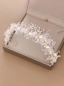 1pc Simple & Elegant Korean Style Pearl & Shell Hairband For Teen Girls - White - View 5