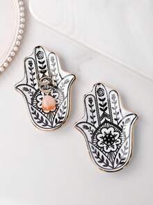 SIQIZHOU 1pc Ceramic Fatima Hand Jewelry Tray, Ring Holder, Palm Display Dish For Earrings, Necklace, Rings, Bracelets, Jewelry Storage - xiaofoshou - View 7