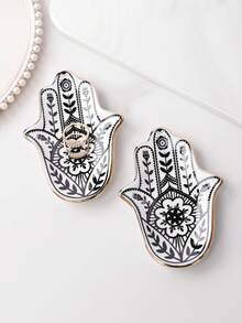 SIQIZHOU 1pc Ceramic Fatima Hand Jewelry Tray, Ring Holder, Palm Display Dish For Earrings, Necklace, Rings, Bracelets, Jewelry Storage - xiaofoshou - View 4
