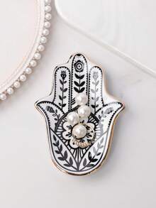 SIQIZHOU 1pc Ceramic Fatima Hand Jewelry Tray, Ring Holder, Palm Display Dish For Earrings, Necklace, Rings, Bracelets, Jewelry Storage - xiaofoshou - View 6