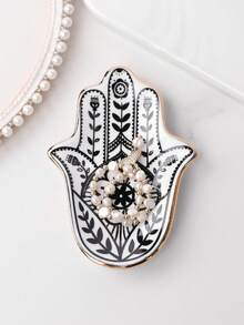 SIQIZHOU 1pc Ceramic Fatima Hand Jewelry Tray, Ring Holder, Palm Display Dish For Earrings, Necklace, Rings, Bracelets, Jewelry Storage - xiaofoshou - View 5