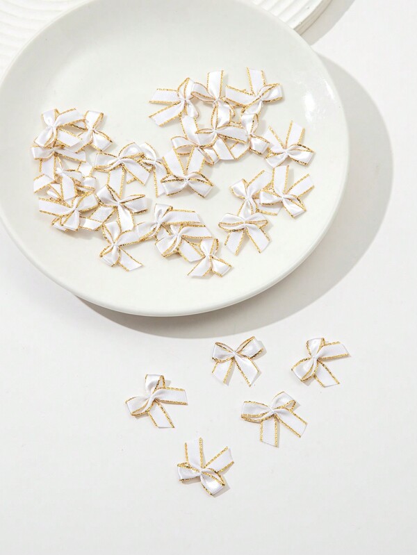 30/50pcs Small Size Gold Edge Ribbon Bows, Handmade Satin Christmas Decoration Bows, Gift Packaging Accessories