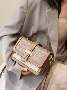 New Arrival Vintage Prints Small Square Shoulder Crossbody Bag - Brown - View 4