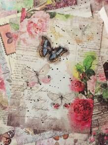 100pcs/pack Vintage Letter, Butterfly, Flower Decorative Material Paper For Diy Scrapbooking, Journal Background Paper - Multicolor - View 2