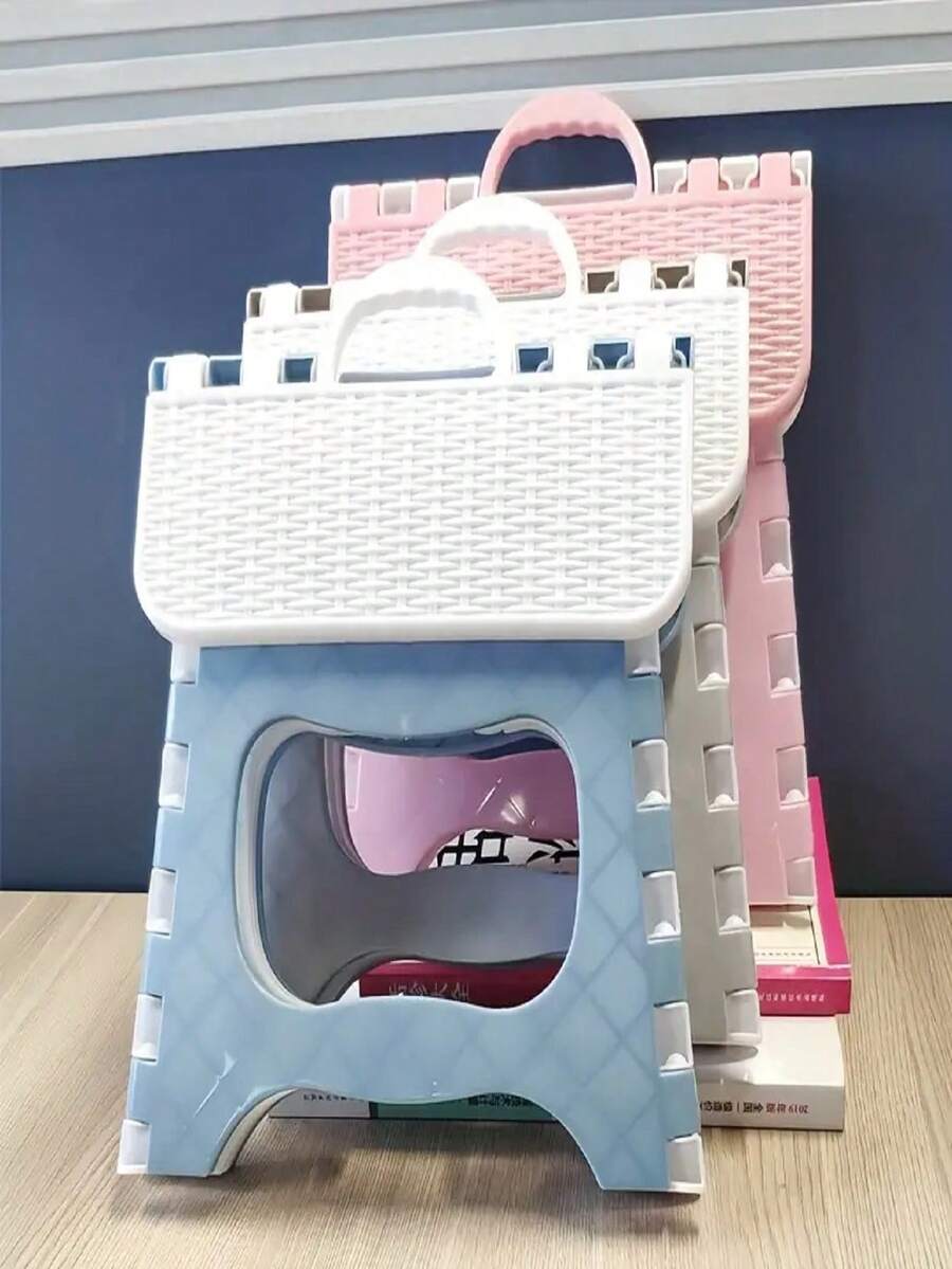 1pc Pink Folding Stool, Lightweight & Sturdy Enough To Support Adult & Safe For Children - Pink - View 1