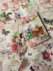 100pcs/pack Vintage Letter, Butterfly, Flower Decorative Material Paper For Diy Scrapbooking, Journal Background Paper - Multicolor - View 1
