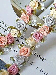 Sg045 七彩珍珠花朵設計手工蕾絲飾帶 Diy 頭飾、服裝、娃娃衣服裝飾,長度:274.32 厘米,寬度:3 厘米 - 粉色 - 查看 4