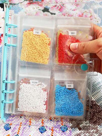 Livro de armazenamento de miçangas com pintura de diamante 5D com bolsa, adesivos, álbum de armazenamento transparente tamanho A5 com páginas transparentes, kit de ferramentas de artesanato de plástico durável, adequado para armazenar miçangas, joias, acessórios para nail art e peças pequenas