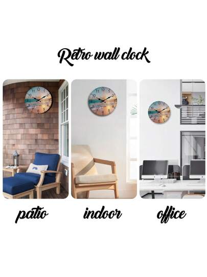 Fresh Wood Board Beach Wand Clock, Atlantic Meets Pacific Water out Compatibility Pattern Silent Round ative Mounted Seaside Resort Yacht Kitchen Bedroom Home Office ation 10 "12" 14 "16" (No Battery),Home ,Room Birthday Graduation Klok Dormitory Back To School view 4