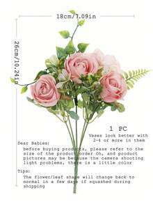 1 束 5 頭人造玫瑰花,家居裝飾絲綢玫瑰花束,婚禮手持花束和插花工藝品,人造玫瑰 - 粉色 - 查看 3