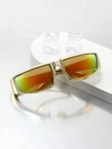 1pc Men's Fashionable Gold Plastic High-End And Technological Feeling Fashion Glasses Suitable For Daily Use Beach Accessories Glasses Shades For Summer Beach Vacation,Outdoor,Travel - Multicolor - View 2