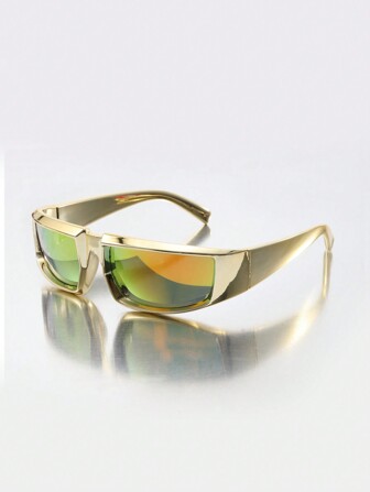 1 件男士时尚金色塑料高端科技感时尚眼镜适合日常使用海滩配件眼镜遮阳镜适合夏季海滩度假、户外、旅行