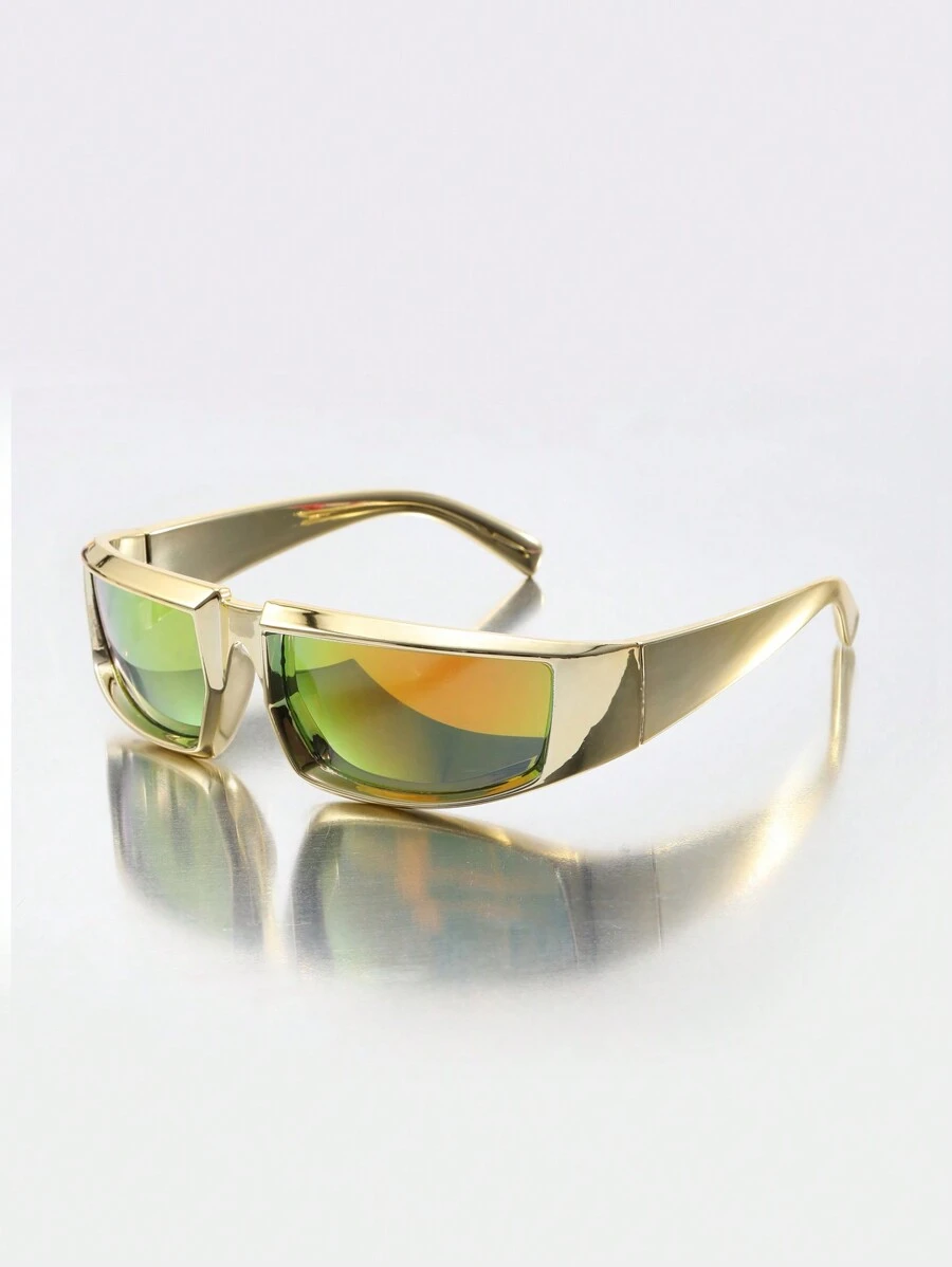 1pc Men's Fashionable Gold Plastic High-End And Technological Feeling Fashion Glasses Suitable For Daily Use Beach Accessories Glasses Shades For Summer Beach Vacation,Outdoor,Travel - Multicolor - View 1