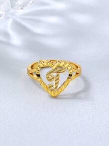 1 chiếc nhẫn rỗng cổ điển khắc 26 chữ cái có thể điều chỉnh, phụ kiện thời trang giản dị cho cặp đôi, thích hợp làm quà tặng dự tiệc/du lịch - Vàng - Xem 21