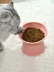 1 件粉色猫咪爱好者和猫妈妈爱食碗，带防黑下巴、倾斜高脚颈部保护、塑料猫/狗爱好者礼物和狗/猫妈妈爱食宠物食碗，带防溢出设计，适合家庭使用 - 粉色 - 查看 4