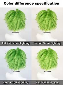 合成纖維短金綠色尖刺分層直角角色扮演假髮配瀏海男性假髮用於化裝晚會萬聖節派對道具,無膠熱阻纖維頭髮高密度自然外觀12英寸假髮中性成人或兒童裝扮,短直角色扮演假髮動漫漫畫服裝角色扮演假髮,適合假日禮物和1個假髮帽 - 綠色 - 查看 8