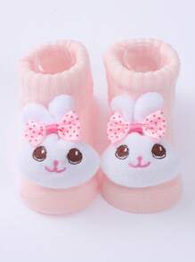 1對嬰兒卡通可愛透氣襪子帶防滑鞋底 - 淺粉色 - 查看 1