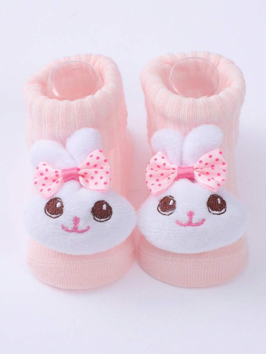 1對嬰兒卡通可愛透氣襪子帶防滑鞋底 - 淺粉色 - 查看 1