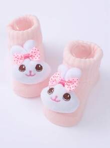 1對嬰兒卡通可愛透氣襪子帶防滑鞋底 - 淺粉色 - 查看 2