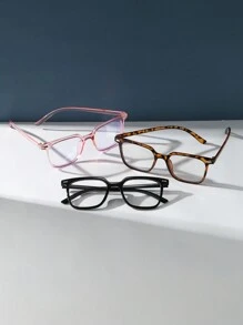 Set Of 3 Square Shaped Plastic Fashionable Glasses For Both Men And Women, Used For Computer Reading, Gaming, Tv, And Phone - Multicolor - View 3