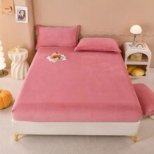 1pc Anti-Slip Velvet Fitted Sheet, Soft And Comfortable, Anti-Static, Non-Shedding, 360 Degrees Wrapped, No Fluorescent Agent, Suitable For Bedroom, Guest Room, Dormitory, Family Use - Hot Pink - View 2