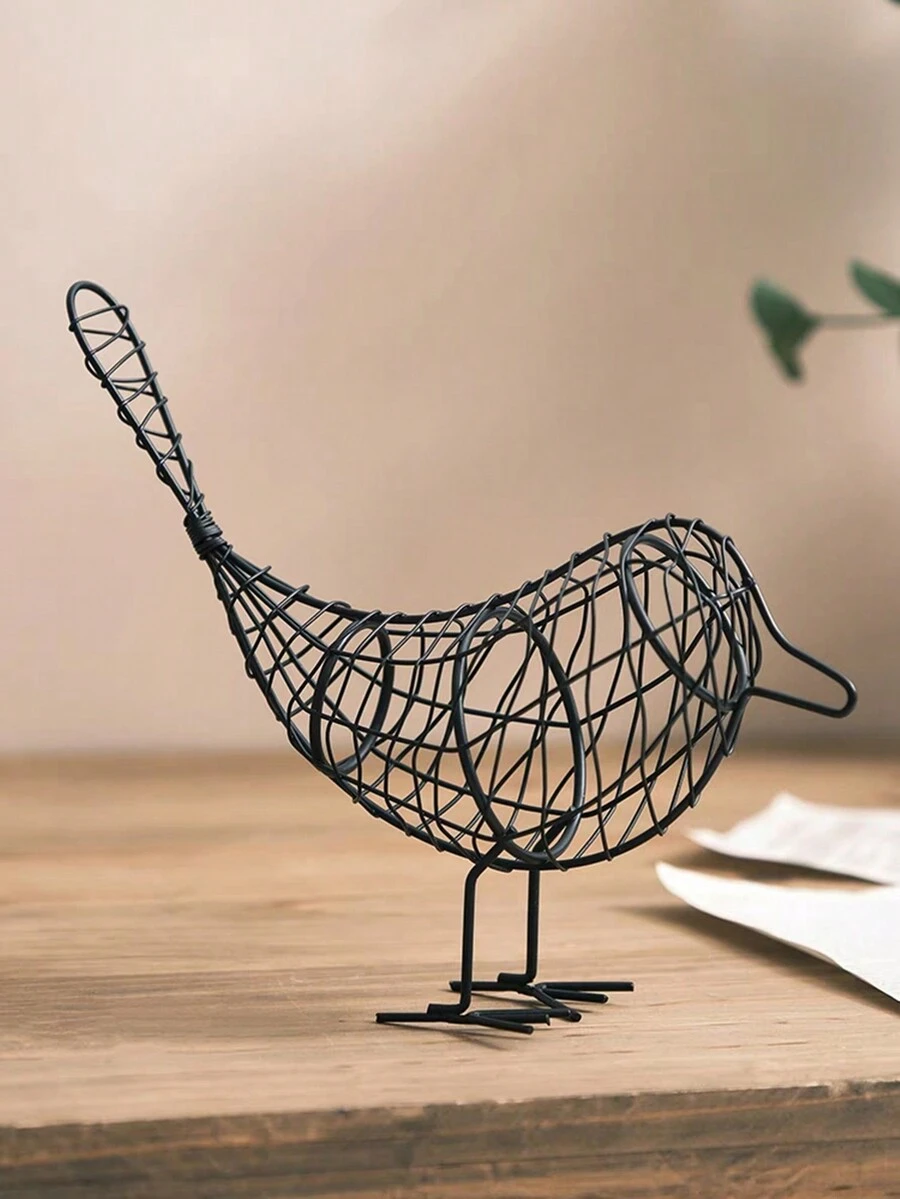 1只手工金屬工藝鳥塑像裝飾,適用於家居、禮品、玩具 - 黑色 - 查看 1