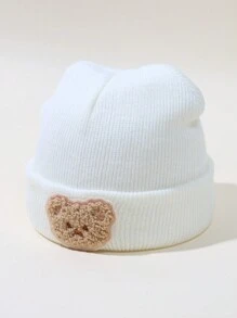 1pc Cute Bear Pattern Solid Color Knitted Baby Hat - White - View 2