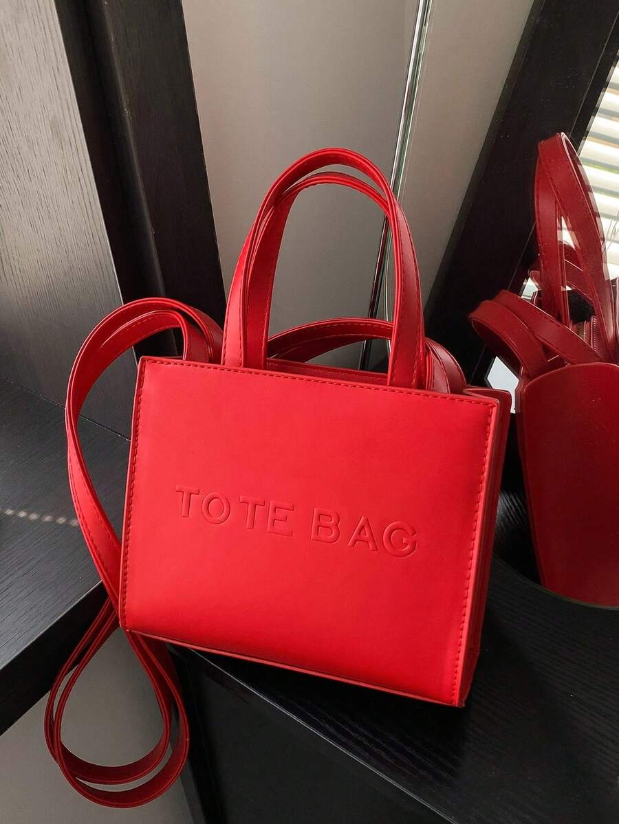 迷你字母圖案時尚手提包 - 紅色 - 查看 1