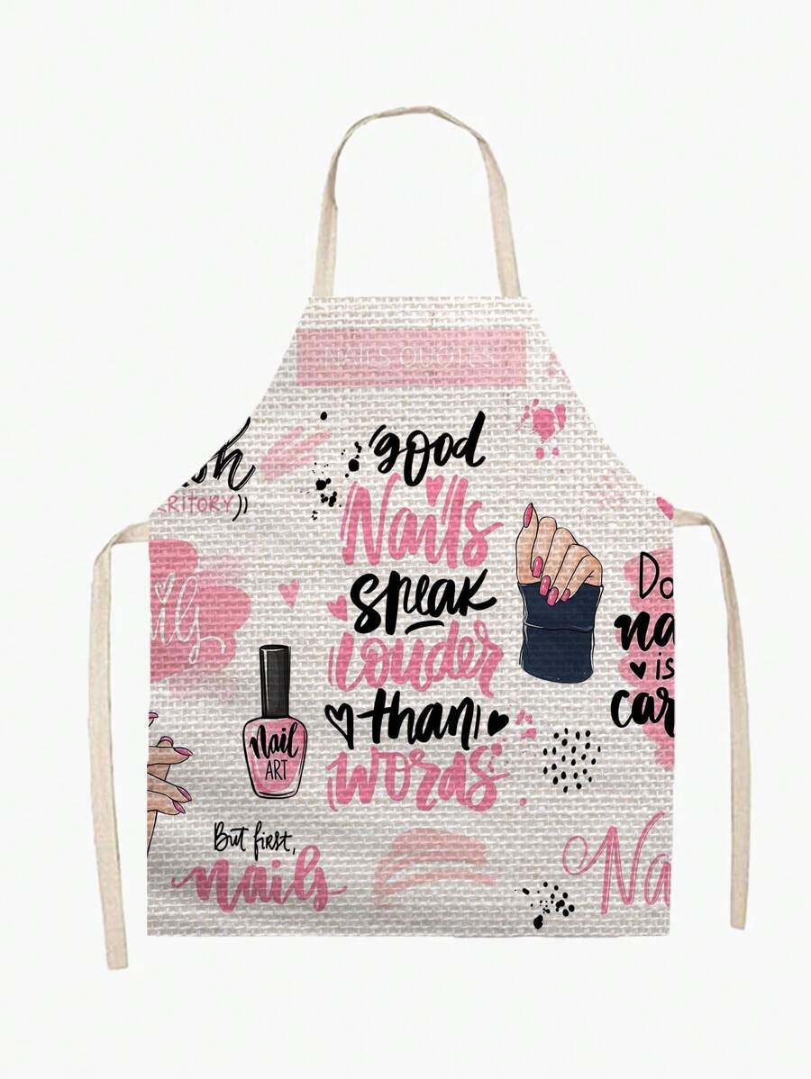 1 件指甲油印花围裙适用于厨房、花园、烘焙、烹饪、厨房、浴室、家居、家居用品供应商
