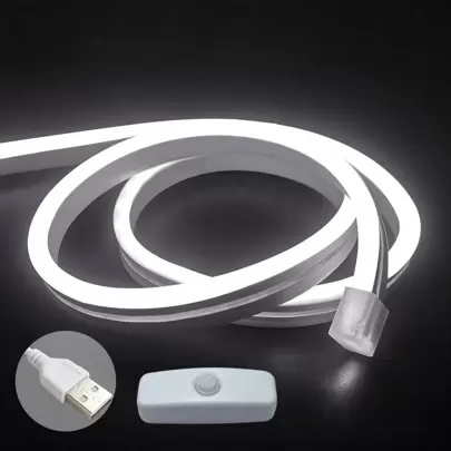5v Usb Led霓虹燈條/霓虹繩燈,柔軟防水,適用於室內和室外,床房電視背景燈,櫥櫃等/白色