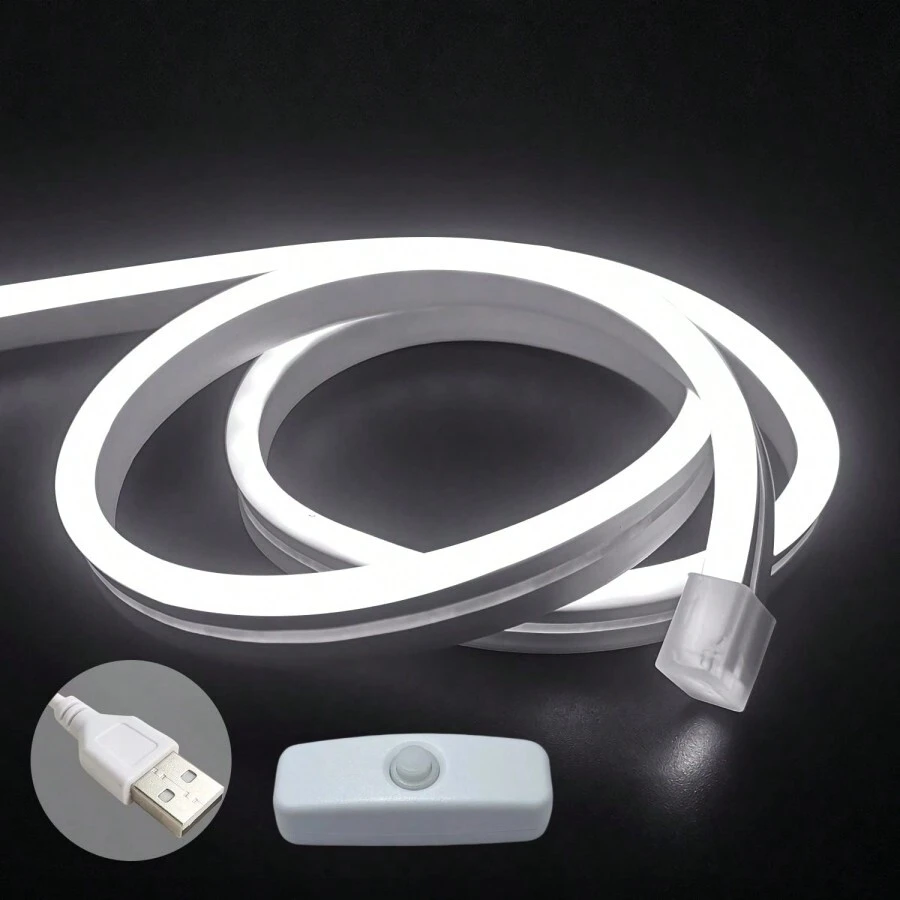 5v Usb Led霓虹燈條/霓虹繩燈,柔軟防水,適用於室內和室外,床房電視背景燈,櫥櫃等/白色