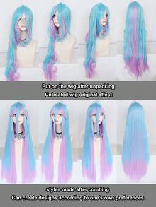 1pc Long Straight Cosplay Synthetic Wig With Bangs & 1pc Wig Cap - Multicolor - View 7