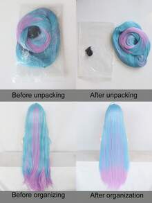1pc Long Straight Cosplay Synthetic Wig With Bangs & 1pc Wig Cap - Multicolor - View 6