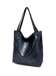 Vintage Simple Tote Bag, Multi-Purpose Handbag With Large Capacity & Detachable Shoulder Strap, Business Casual Bag For Women, Perfect For Office, Business And Work - Black - View 4