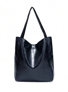 Vintage Simple Tote Bag, Multi-Purpose Handbag With Large Capacity & Detachable Shoulder Strap, Business Casual Bag For Women, Perfect For Office, Business And Work - Black - View 3