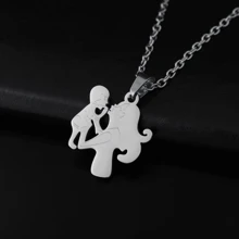 1pc Stainless Steel Necklace With Mother & Child Pendant For Women, Mother's Day Gift - Gold - View 4